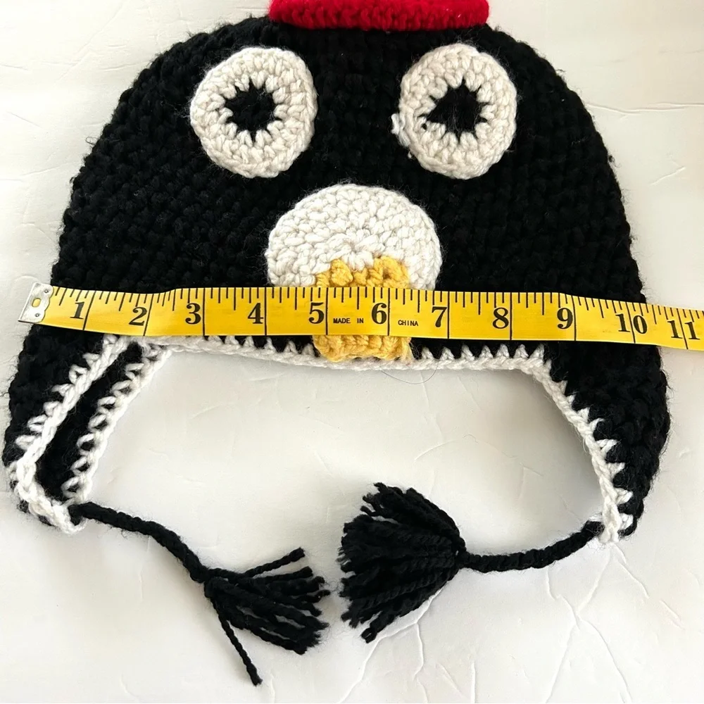 Penguin Crochet Hat with Red and Yellow Accents child